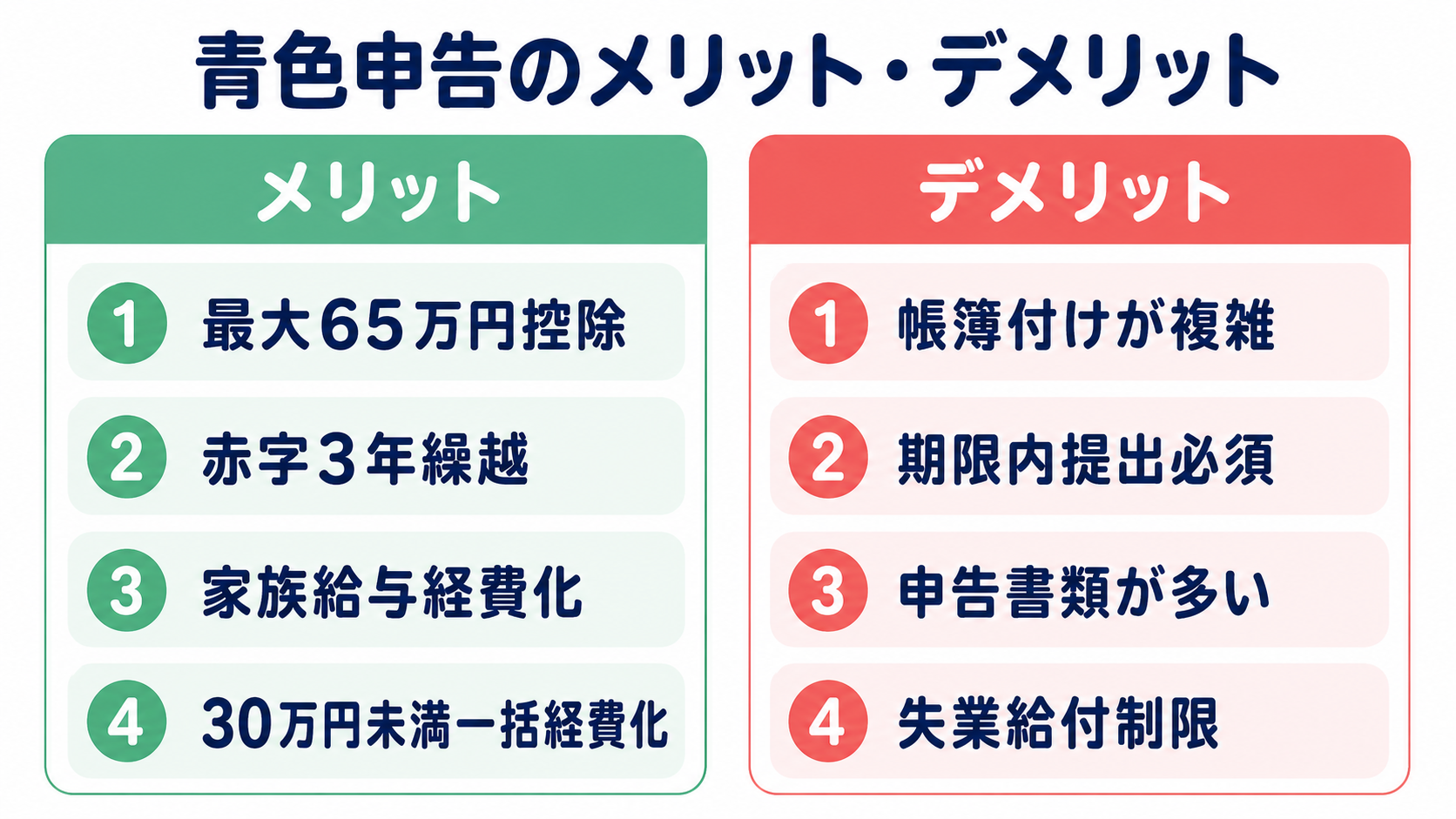 青色申告のメリット・デメリット比較インフォグラフィック